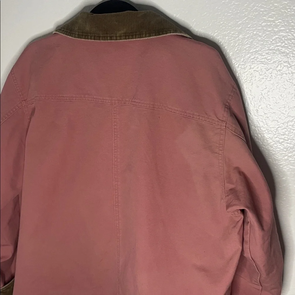 LL Bean Womens Barn Coat Flannel Lined XL Pink Brown Corduroy Trim Chore Field - Picture 8 of 9